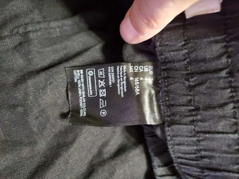 H&M L.O.G.G. Black Linen Blend Drawstring Jogger Pants Size 4